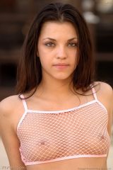 alicia angel strips and shows her fishnet crop top